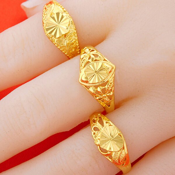 Open-carved brass gold-plated light luxury women's ring 24K gold-plated ring women's Vietnamese sand gold imitation gold ring